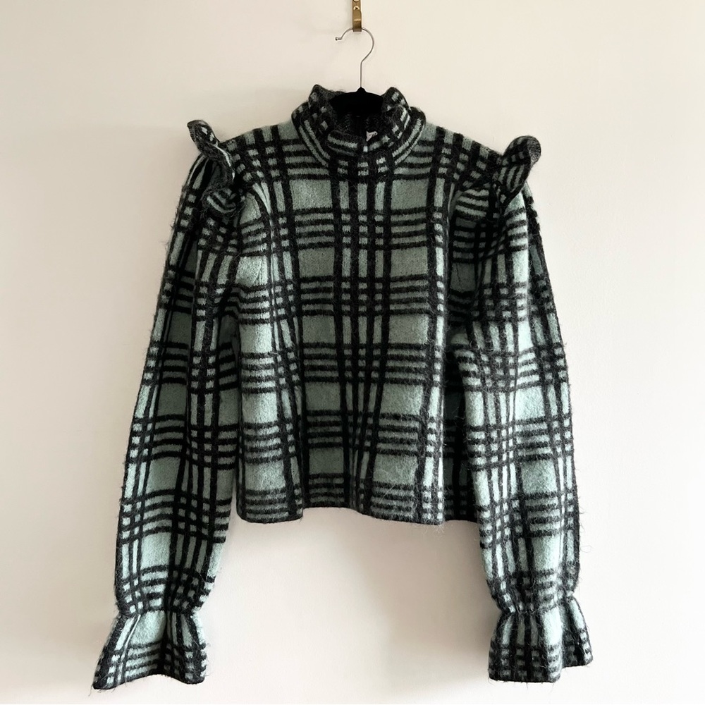 Zara Plaid Ruffle Wool Mohair Blend Sweater - Picture 8 of 11